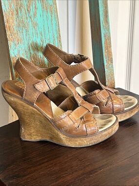 Vintage MIA Wood Strappy Sandal Platform Wedge